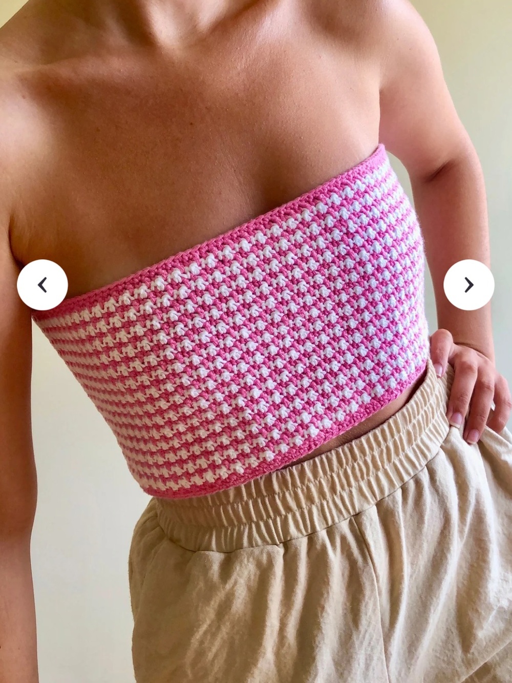 Pink Houndstooth Crochet Strapless Crop Top New With Tag!
